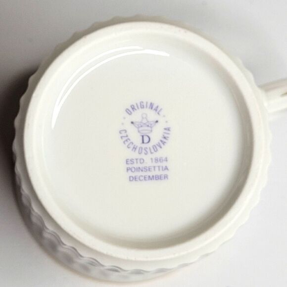 Original Czechoslovakia Crown D DECEMBER Flower of The Month POINSETTIA Mug Cup - Picture 4 of 8